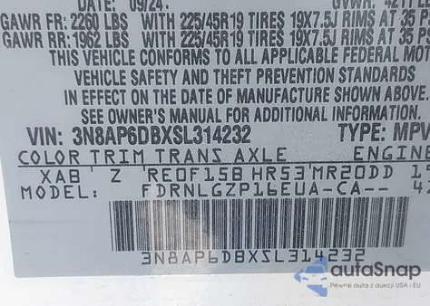 2025 Nissan Kicks Sr Intelligent Awd z USA, uszkodzony, nr VIN 3N8AP6DBXSL314232